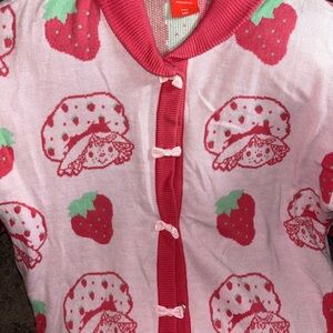 Pink Strawberry Print Cardigan